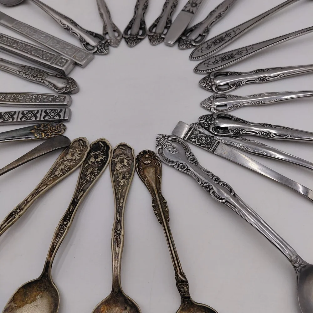 Vtg Flatware Mixed Lot 24 Ornate Fancy Patterns Silverware Jewelry Art Geometric